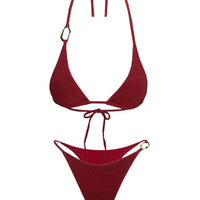 Aimi Glitter Triangle Bikini Top Red
