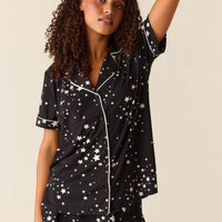 Maren Cloud Jersey PJ Set in Black Stars
