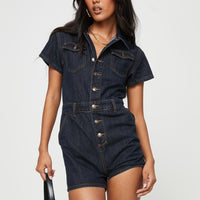 U Know Whats Up Romper Dark Denim