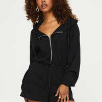 Jeanette Hooded Romper Black