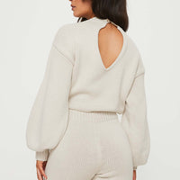 Harmony Balloon Sleeve Knit Romper Beige
