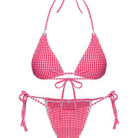 City Of Palms Triangle Bikini Top Red Gingham