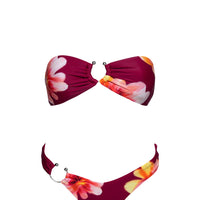 Candy Strapless Bikini Top Burgundy Floral