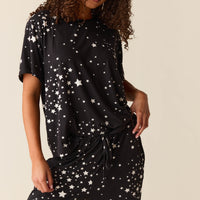 Maddie Cloud Jersey PJ Set in Black Stars
